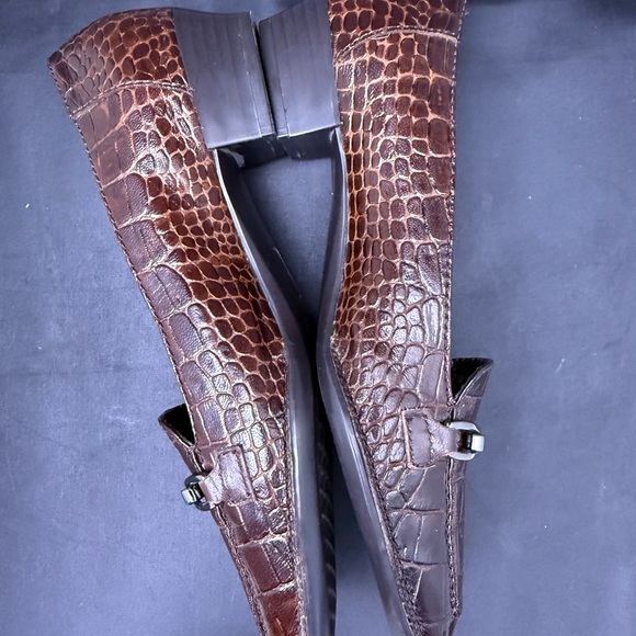 Aerosoles Brown Croc Embossed Bit Loafers Square Toe Comfort Shoes Sz 7.5 - Picture 7 of 7
